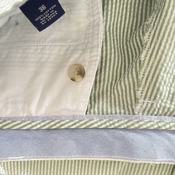 Roundtree & Yorke Shorts Mens 36 Trademark Pleated Green Striped - Picture 13 of 13